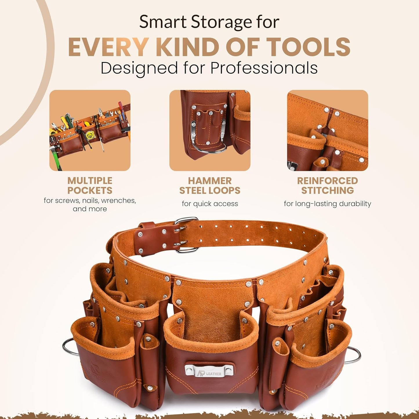 Ap Leather pro Durable Work Belt for Carpenters & Tradesmen