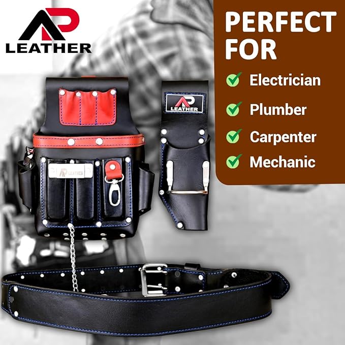AP-LEATHER Heavy Duty Electercian Pouch Tool Pouch,Compartments