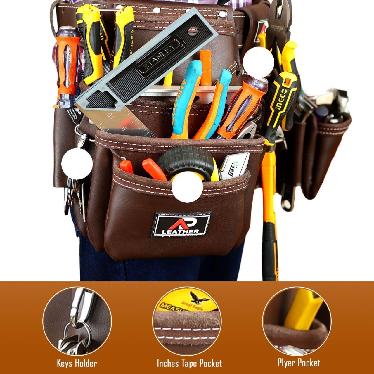 AP LEATHER Tool Pouch,Tool  Electrician, Construction