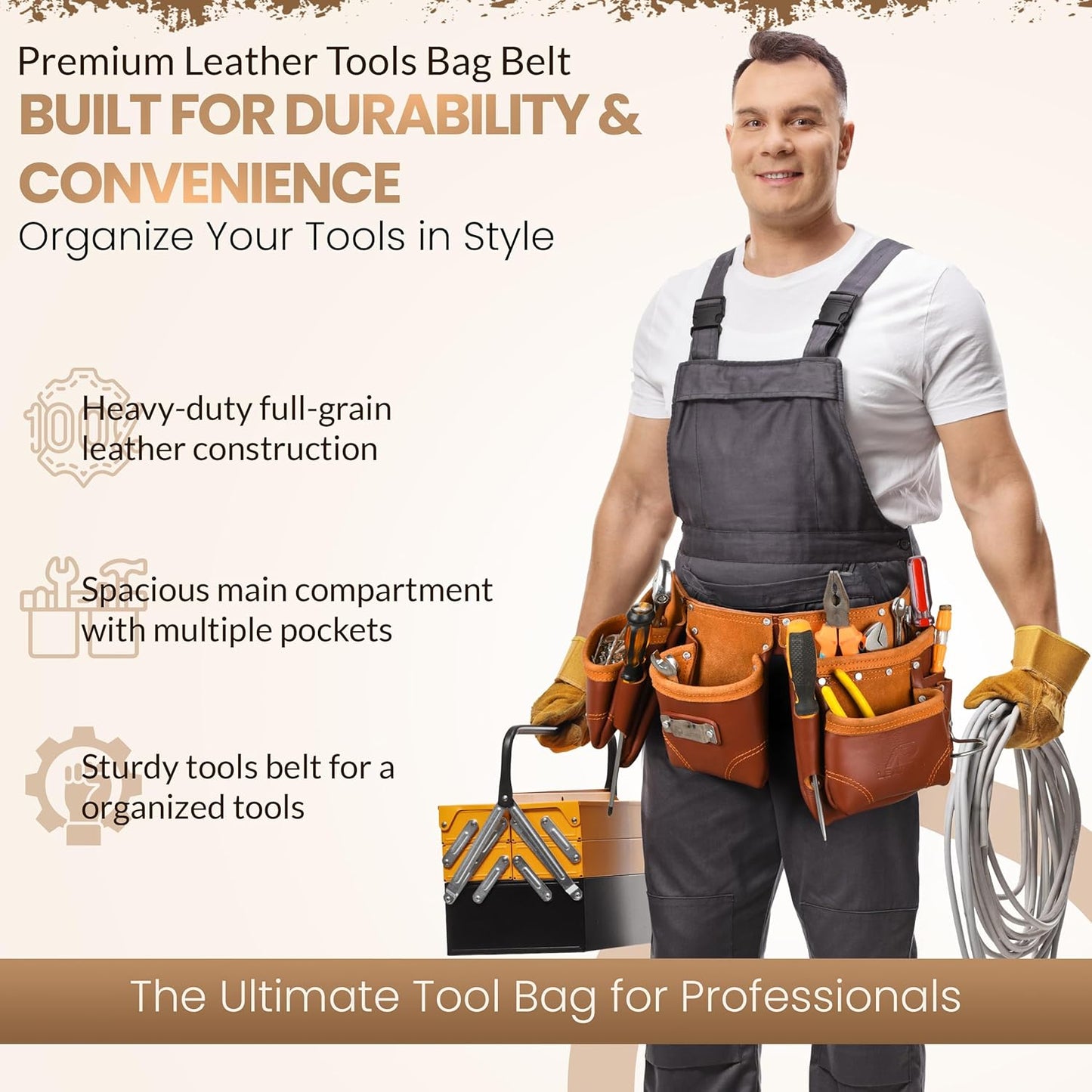 Ap Leather pro Durable Work Belt for Carpenters & Tradesmen