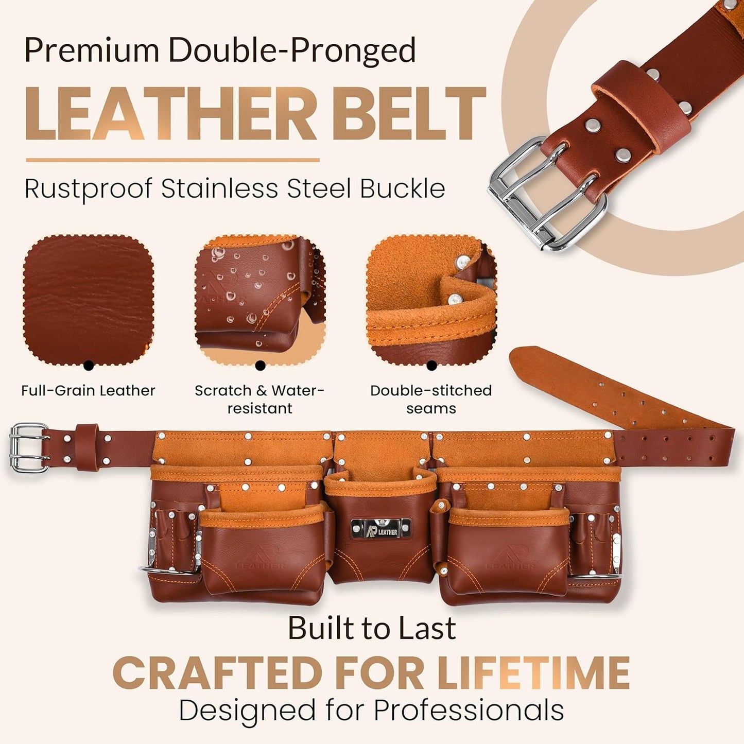 Ap Leather Durable Work Tool Belt for Carpenters & Tradesmen