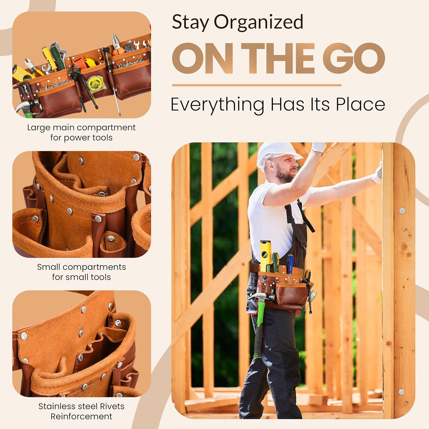 Ap Leather Durable Work Tool Belt for Carpenters & Tradesmen