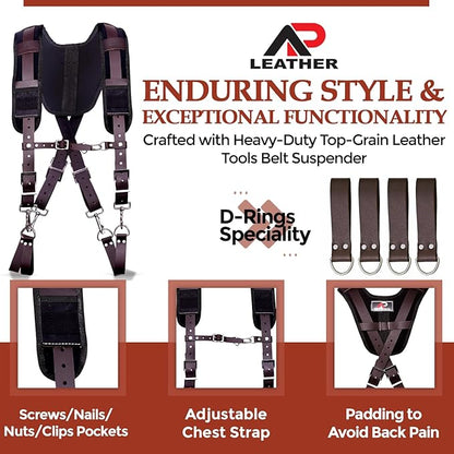 Ap Leather  Tool Belts for mens, Tool Belt with Suspenders, Extra Large)