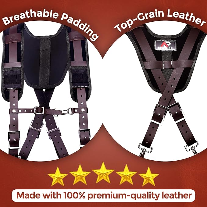 Ap Leather  Tool Belts for mens, Tool Belt with Suspenders, Extra Large)