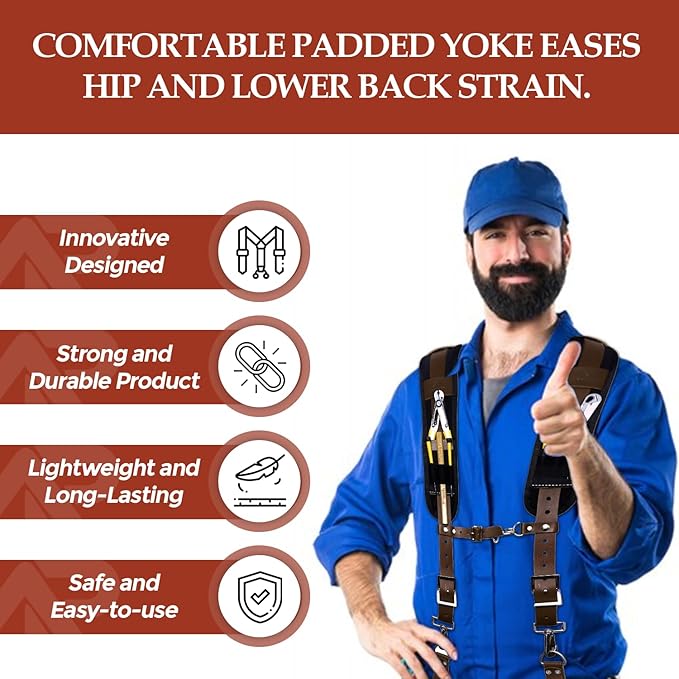 Ap Leather  Tool Belts for mens, Tool Belt with Suspenders, Extra Large)
