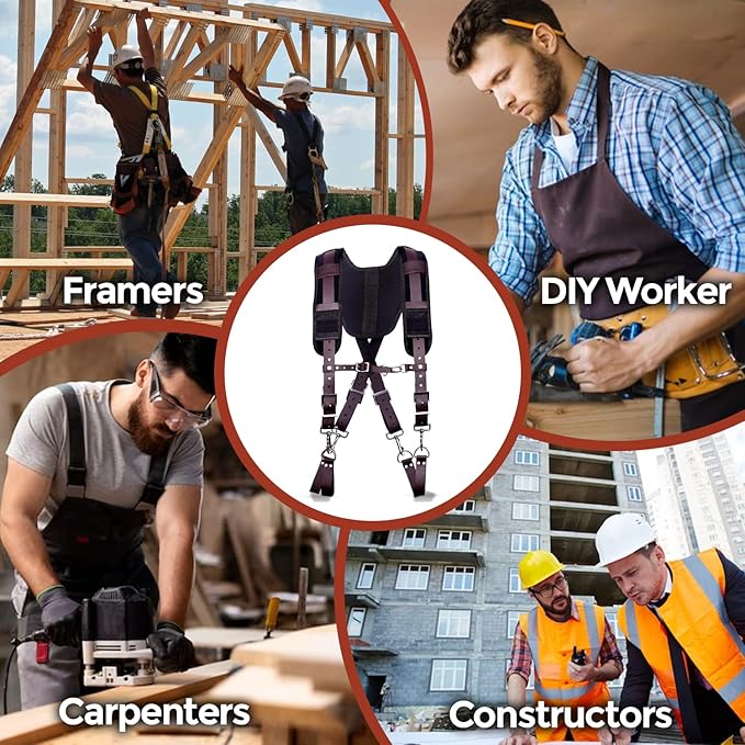Ap Leather  Tool Belts for mens, Tool Belt with Suspenders, Extra Large)