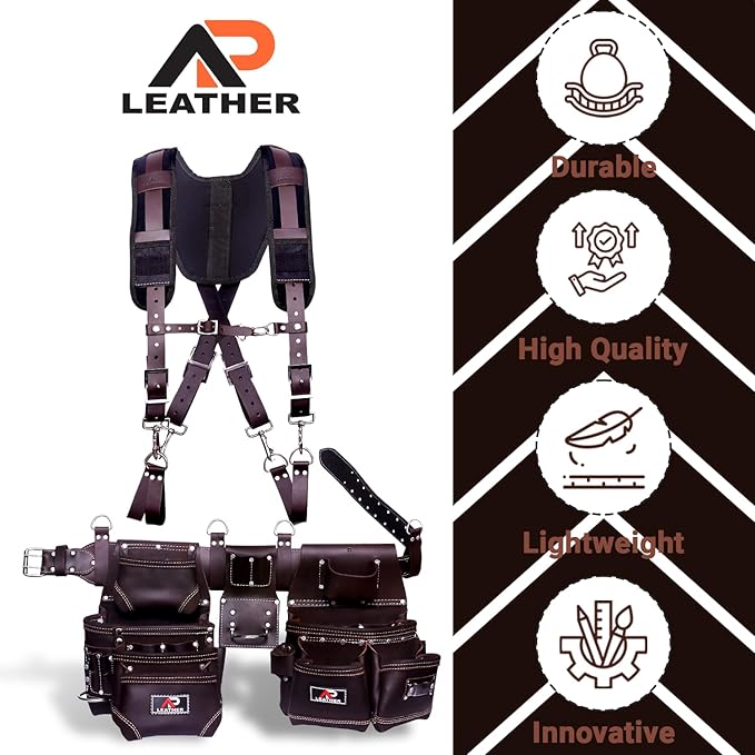 AP-LEATHER Tool Belt pouch framer, Electricians,tool belt with suspenderS