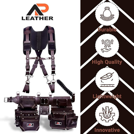 AP-LEATHER Tool Belt pouch framer, Electricians,tool belt with suspenderS