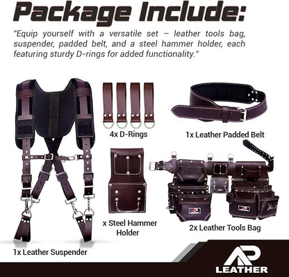 AP-LEATHER Tool Belt pouch framer, Electricians,tool belt with suspenderS