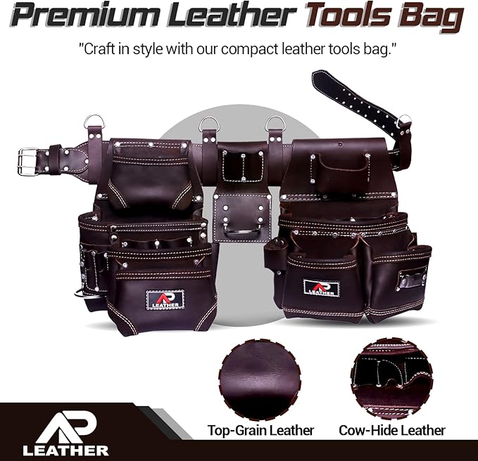 AP-LEATHER Tool Belt pouch framer, Electricians,tool belt with suspenderS