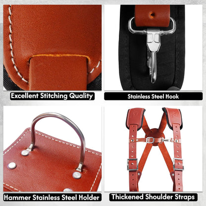AP-LEATHER Heavy-Duty Green Tool Pouch for Men with Suspenders