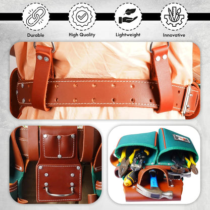 AP-LEATHER Heavy-Duty Green Tool Pouch for Men with Suspenders