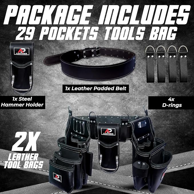 Ap-Leather  Premium Oil Tanned Leather Tool Belt, Tool Pouch