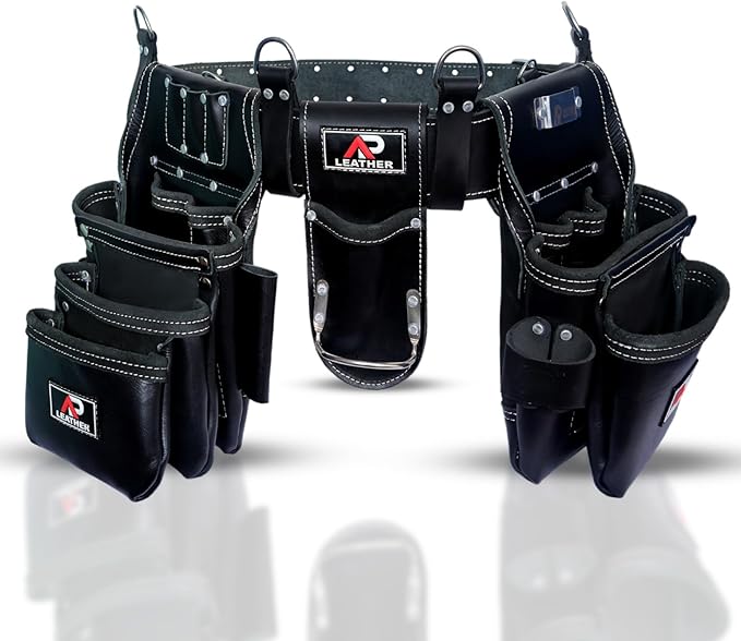 Ap-Leather  Premium Oil Tanned Leather Tool Belt, Tool Pouch