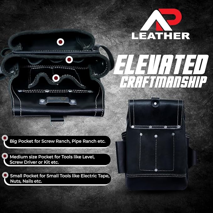 Ap-Leather  Premium Oil Tanned Leather Tool Belt, Tool Pouch