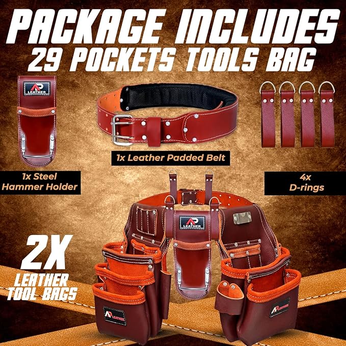 Ap-Leather  Premium Oil Tanned Leather Tool Belt,  Tool Pouch