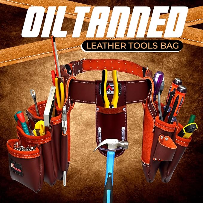 Ap-Leather  Premium Oil Tanned Leather Tool Belt,  Tool Pouch