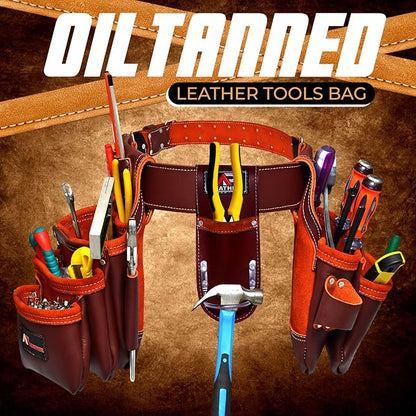 Ap-Leather  Premium Oil Tanned Leather Tool Belt,  Tool Pouch