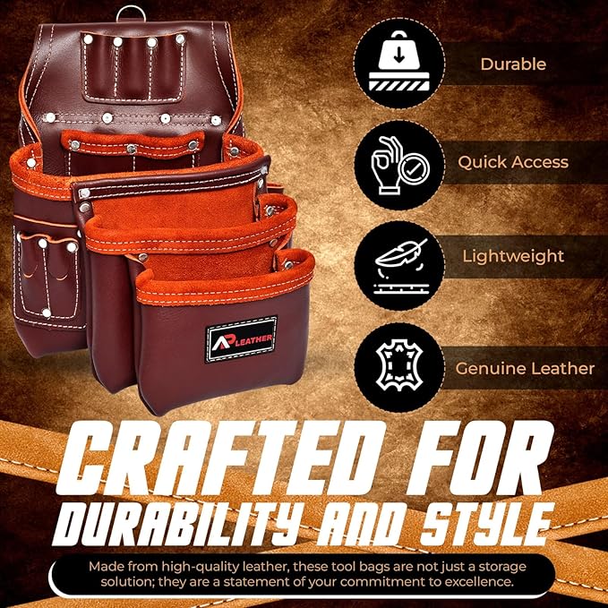 Ap-Leather  Premium Oil Tanned Leather Tool Belt,  Tool Pouch