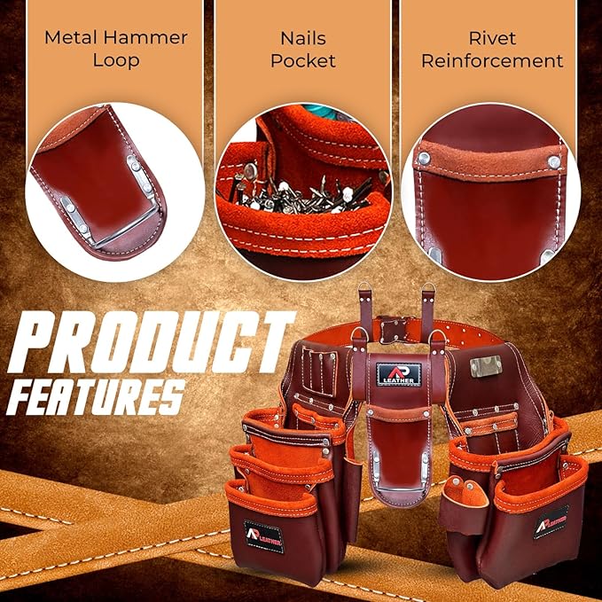 Ap-Leather  Premium Oil Tanned Leather Tool Belt,  Tool Pouch