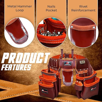 Ap-Leather  Premium Oil Tanned Leather Tool Belt,  Tool Pouch