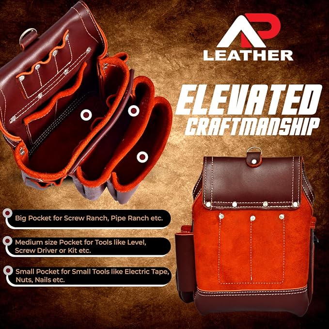Ap-Leather  Premium Oil Tanned Leather Tool Belt,  Tool Pouch