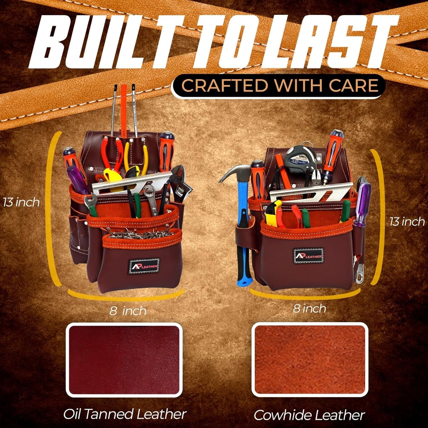 Ap-Leather  Premium Oil Tanned Leather Tool Belt,  Tool Pouch