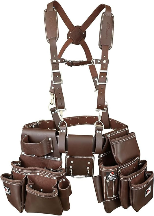 AP-LEATHER Tool Pouch,tool belt with suspenders