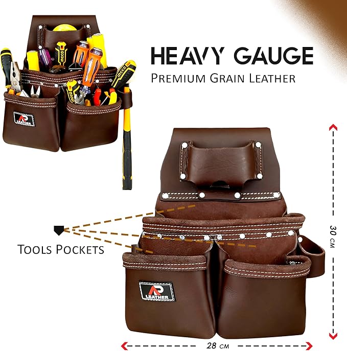 AP-LEATHER Tool Pouch,tool belt with suspenders