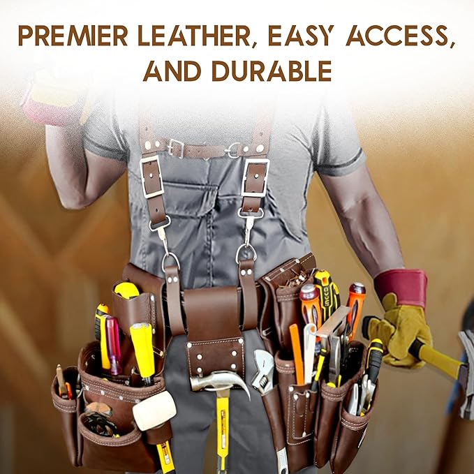 AP-LEATHER Tool Pouch,tool belt with suspenders